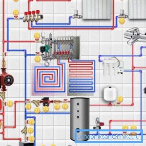 Kolejny wariant zasady lokalizacji wszystkich elementów kompletnego systemu z podgrzewanymi podłogami