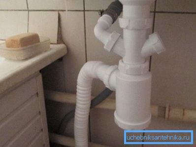 Zdjęcie zainstalowanego syfonu z dodatkowymi kranami