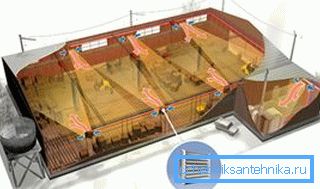 Graficzny model rozkładu masy powietrza z wykorzystaniem całego układu takich grzałek