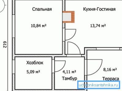 Projekt z położeniem struktury grzewczej pomiędzy salonem a sypialnią. Projekt z położeniem struktury grzewczej pomiędzy salonem a sypialnią.