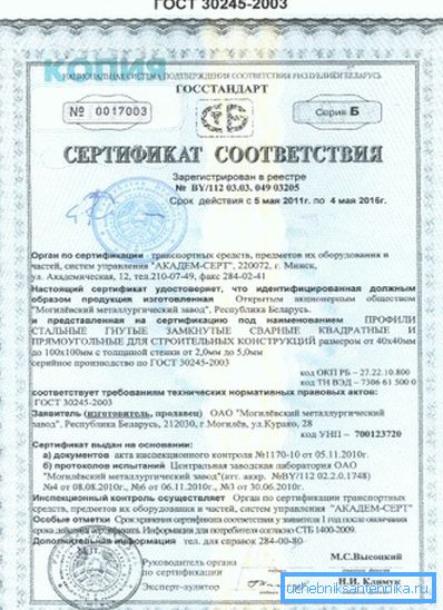 Certyfikat zgodności GOST 30245-2003. Certyfikat zgodności GOST 30245-2003.
